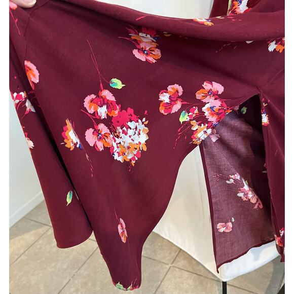 Apt. 9 Women's Challis Maxi Side Slits Maroon Floral Dress Size L - Picture 8 of 10